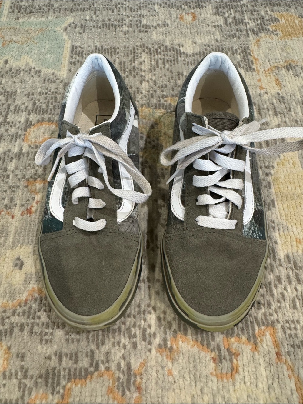 Kids Vans Old Skool Youth 3 Camo Green Suede Canvas Sneakers